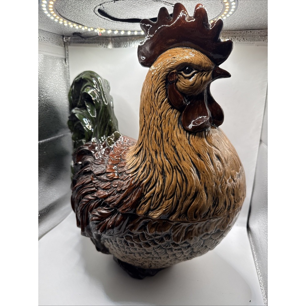 Vintage XLarge Rustic Colorful Porcelain Rooster Hand-painted Figurine 15" T - Picture 5 of 16